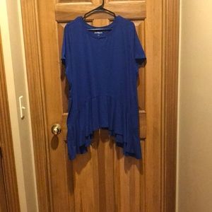 Royal Blue Curved Hem Short-sleeved Top